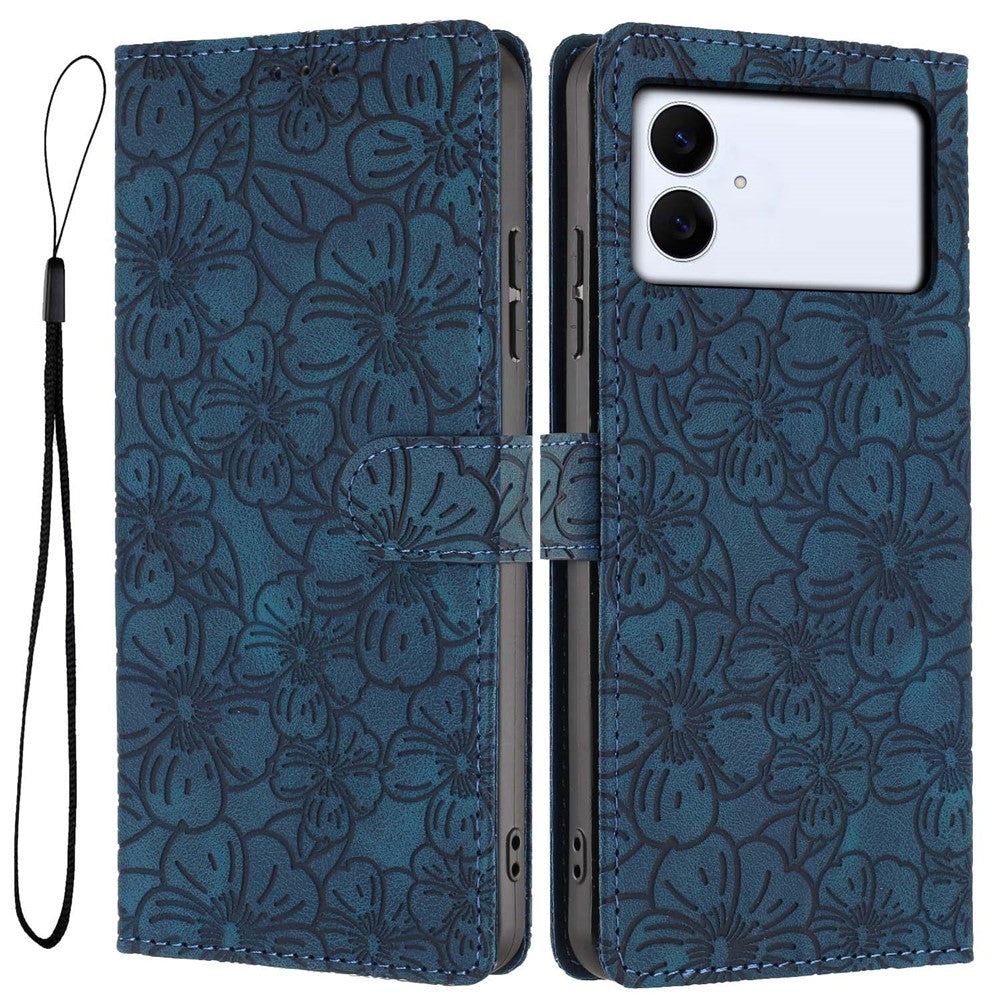 For-Samsung-Galaxy-S26-Edge-Flip-Case-Cherry-Blossom-Pattern-Leather-Wallet-Stand-Phone-Cover-with-Wrist-Strap-Blue