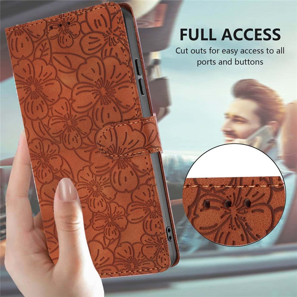 For-Samsung-Galaxy-S26-Edge-Flip-Case-Cherry-Blossom-Pattern-Leather-Wallet-Stand-Phone-Cover-with-Wrist-Strap-Brown