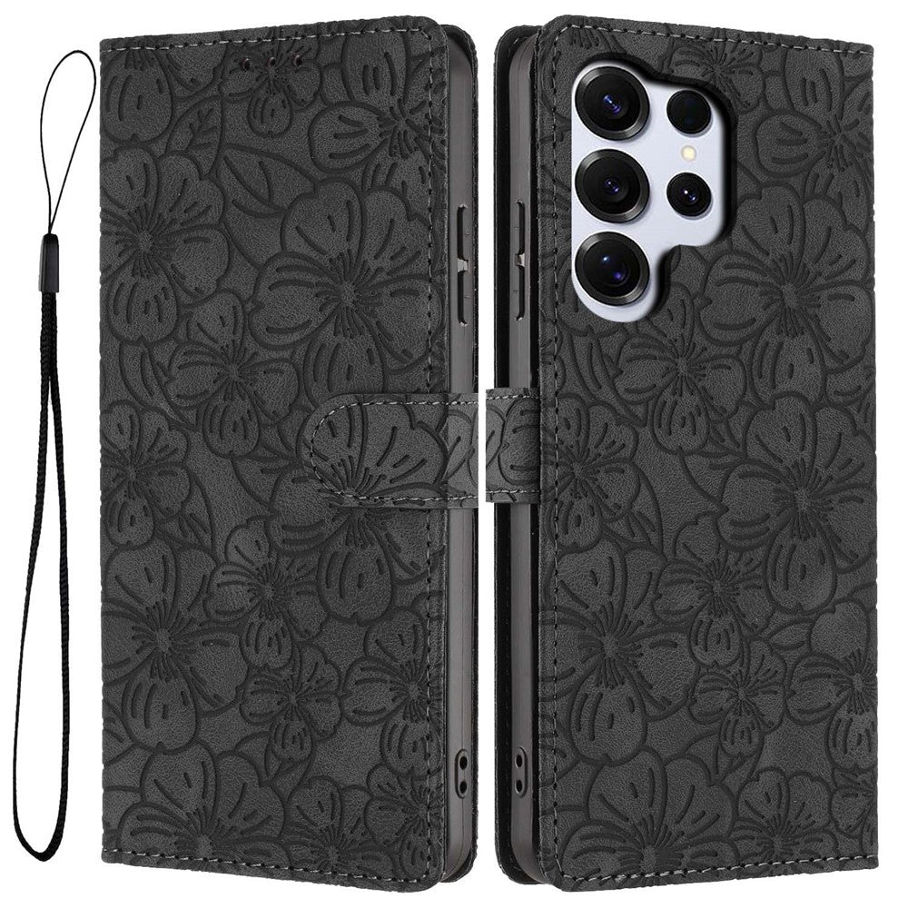 For-Samsung-Galaxy-S26-Ultra-Flip-Case-Cherry-Blossom-Pattern-Leather-Wallet-Stand-Phone-Cover-with-Wrist-Strap-Black