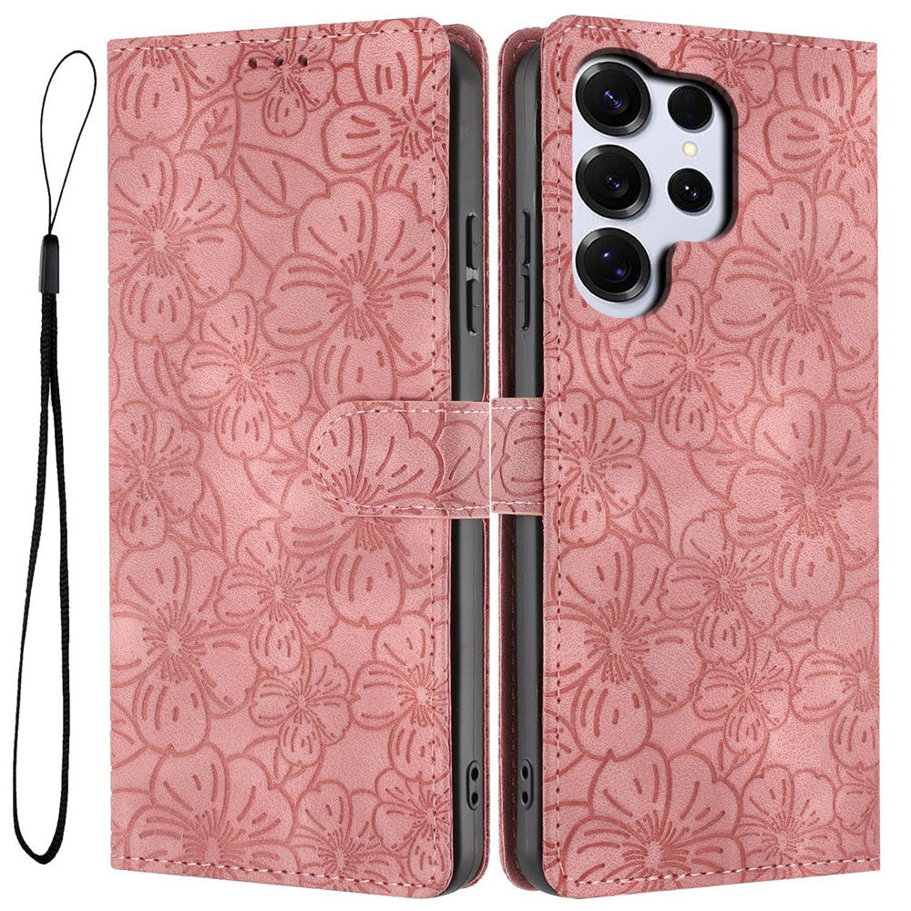 For-Samsung-Galaxy-S26-Ultra-Flip-Case-Cherry-Blossom-Pattern-Leather-Wallet-Stand-Phone-Cover-with-Wrist-Strap-Pink