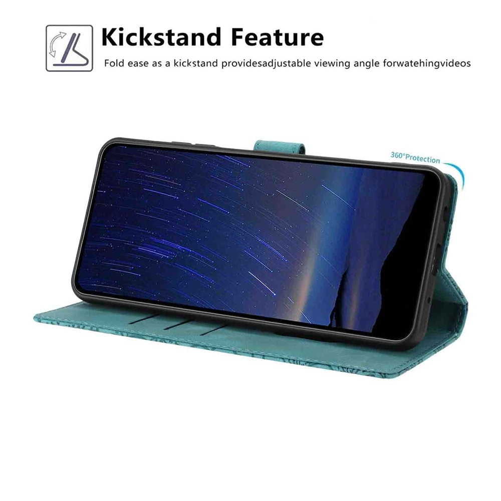 For-Samsung-Galaxy-S26-Pro-/-S26-Flip-Case-Cherry-Blossom-Pattern-Leather-Wallet-Stand-Phone-Cover-with-Wrist-Strap-Green