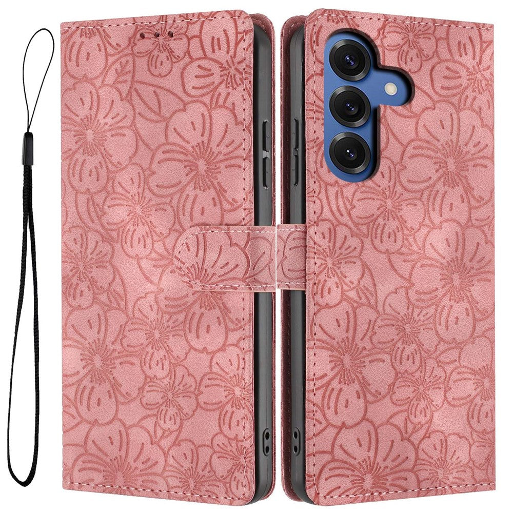 For-Samsung-Galaxy-S26-Pro-/-S26-Flip-Case-Cherry-Blossom-Pattern-Leather-Wallet-Stand-Phone-Cover-with-Wrist-Strap-Pink