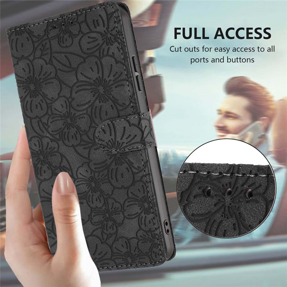 For-Samsung-Galaxy-S26-Pro-/-S26-Flip-Case-Cherry-Blossom-Pattern-Leather-Wallet-Stand-Phone-Cover-with-Wrist-Strap-Black