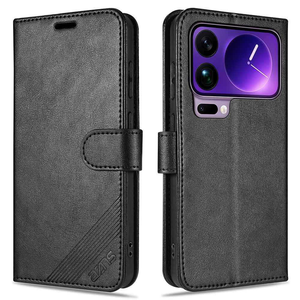 AZNS For Xiaomi 17 Pro Case Anti-Scratch PU Leather Stand Wallet Phone Cover - Black