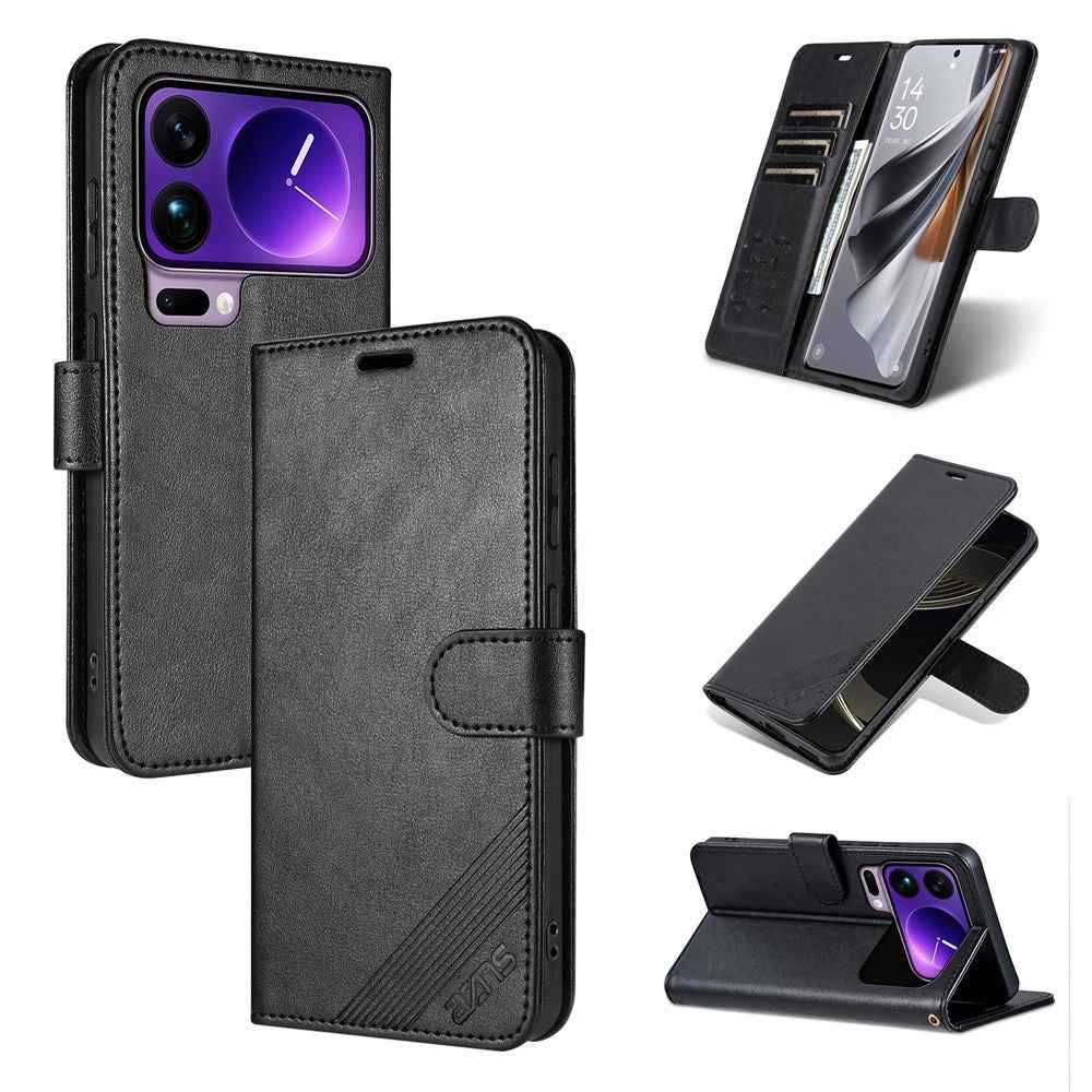 AZNS For Xiaomi 17 Pro Case Anti-Scratch PU Leather Stand Wallet Phone Cover - Black