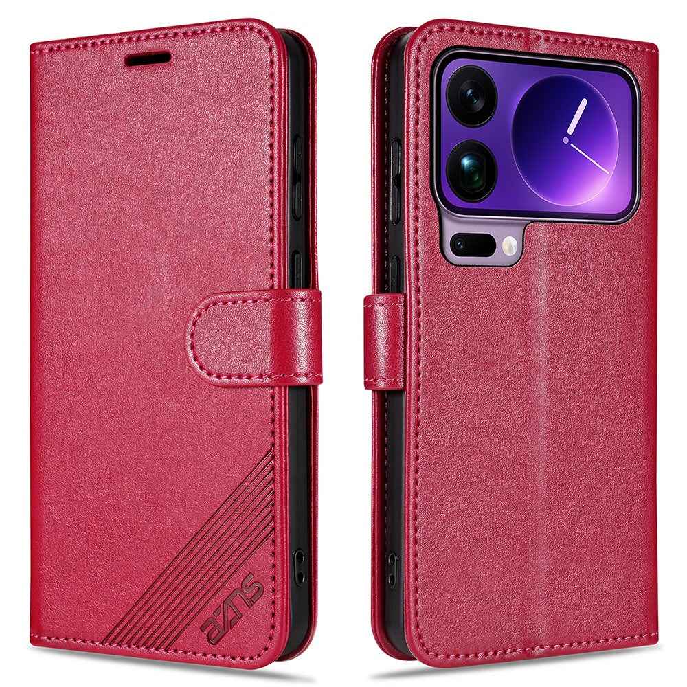 AZNS For Xiaomi 17 Pro Case Anti-Scratch PU Leather Stand Wallet Phone Cover - Red