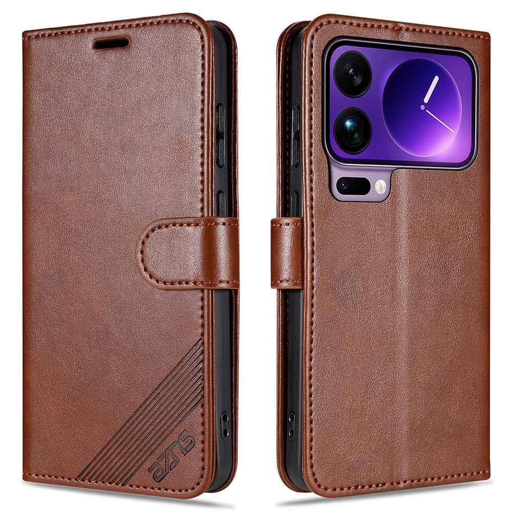 AZNS For Xiaomi 17 Pro Case Anti-Scratch PU Leather Stand Wallet Phone Cover - Brown