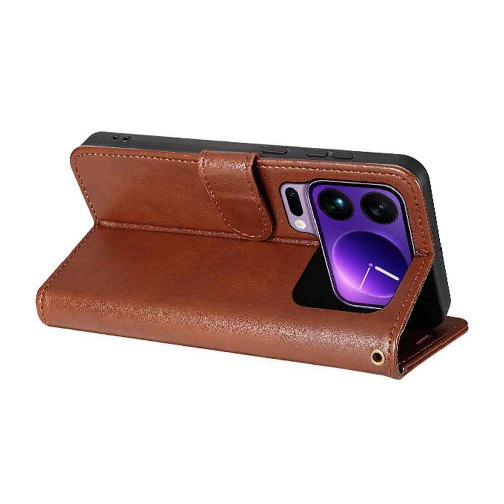 AZNS For Xiaomi 17 Pro Case Anti-Scratch PU Leather Stand Wallet Phone Cover - Brown