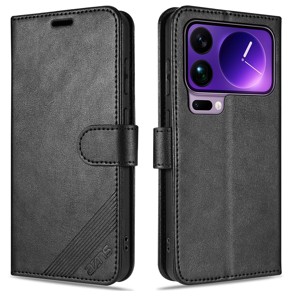 AZNS For Xiaomi 17 Pro Max Case Anti-Scratch PU Leather Stand Wallet Phone Cover - Black
