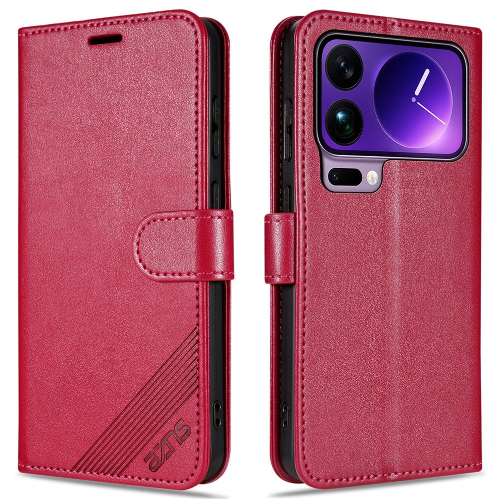 AZNS For Xiaomi 17 Pro Max Case Anti-Scratch PU Leather Stand Wallet Phone Cover - Red