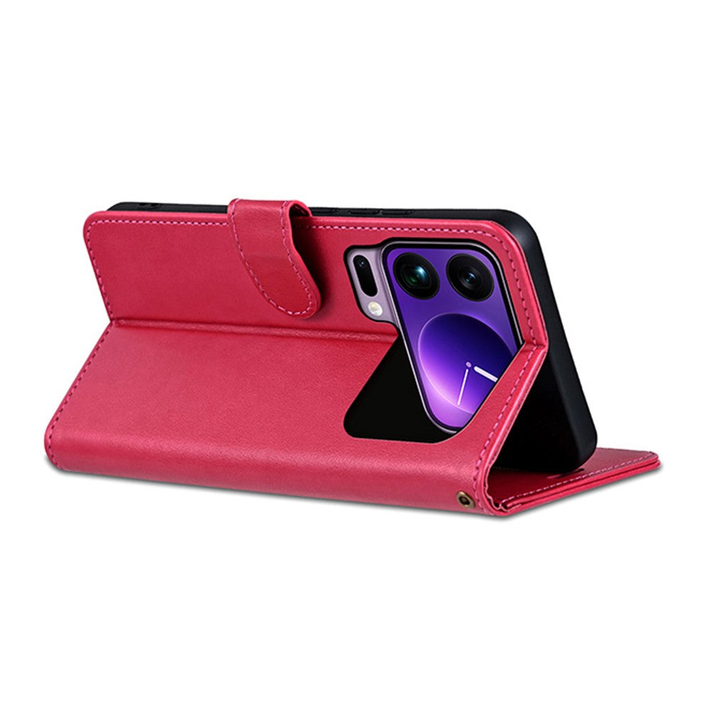 AZNS For Xiaomi 17 Pro Max Case Anti-Scratch PU Leather Stand Wallet Phone Cover - Red