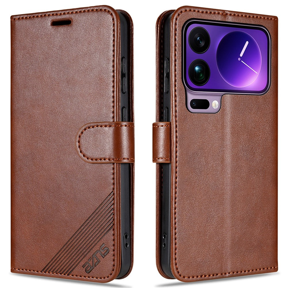 AZNS For Xiaomi 17 Pro Max Case Anti-Scratch PU Leather Stand Wallet Phone Cover - Brown