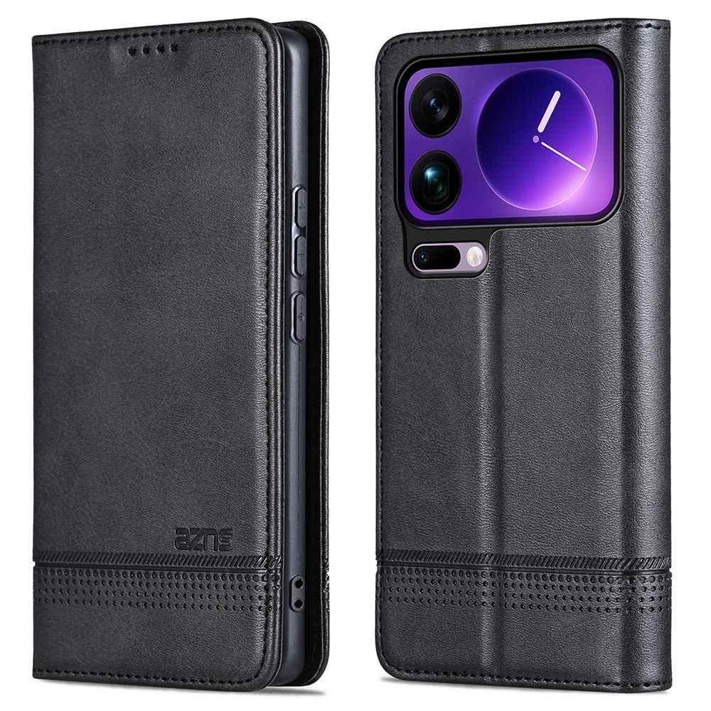 AZNS For Xiaomi 17 Pro Case Cowhide Texture PU Leather Wallet Phone Cover - Black