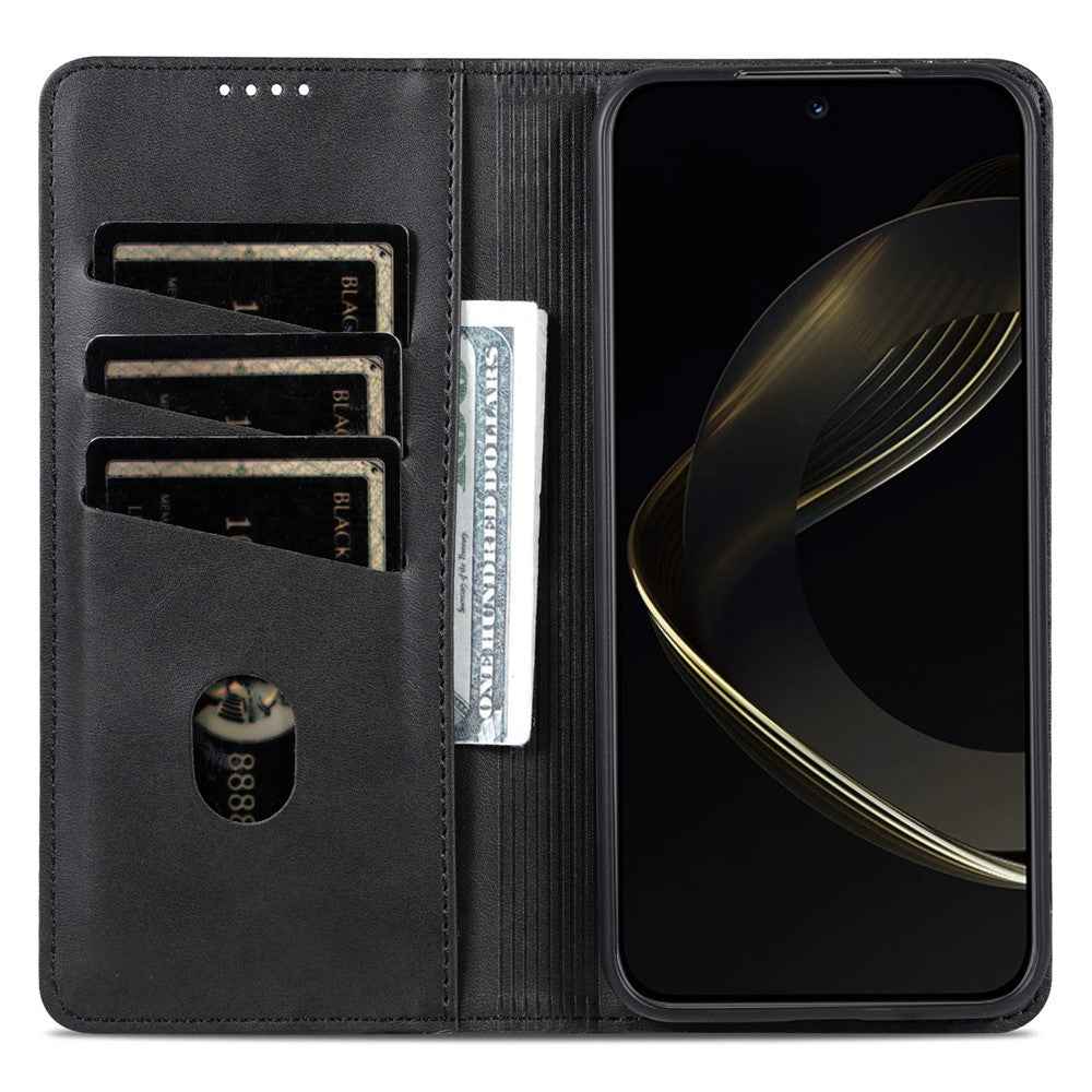 AZNS For Xiaomi 17 Pro Case Cowhide Texture PU Leather Wallet Phone Cover - Black