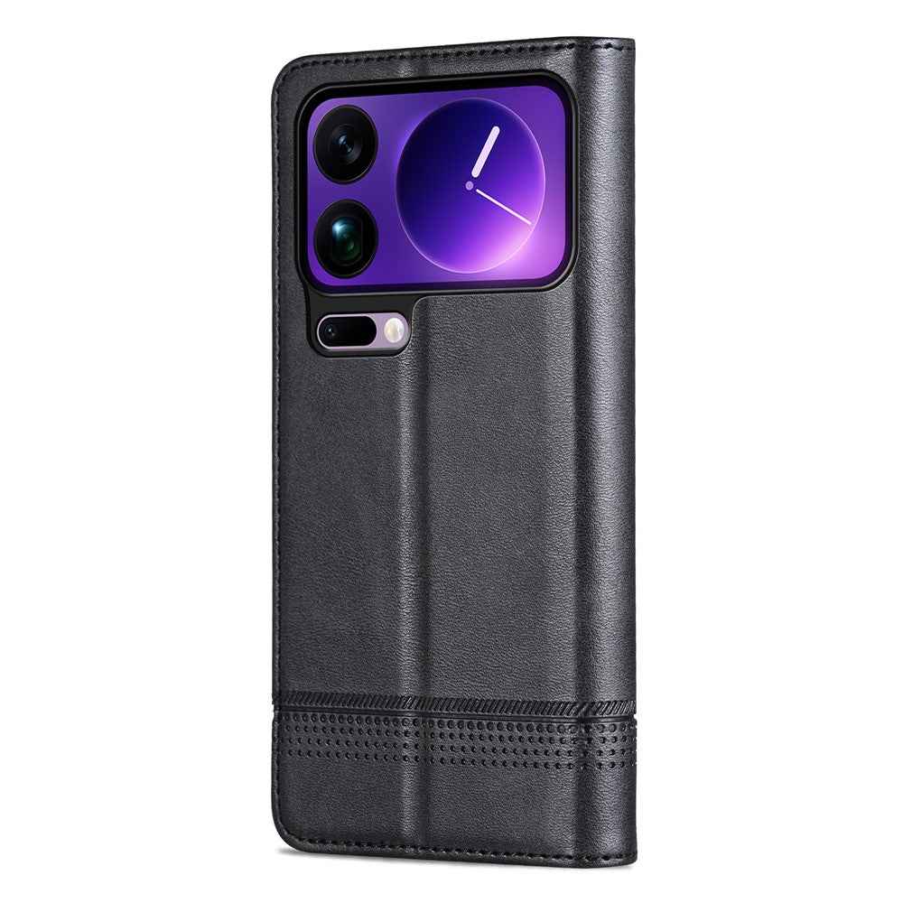 AZNS For Xiaomi 17 Pro Case Cowhide Texture PU Leather Wallet Phone Cover - Black