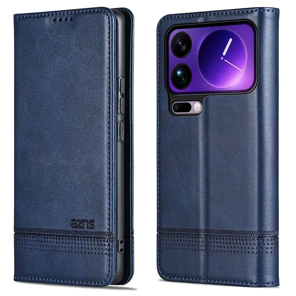 AZNS For Xiaomi 17 Pro Case Cowhide Texture PU Leather Wallet Phone Cover - Blue