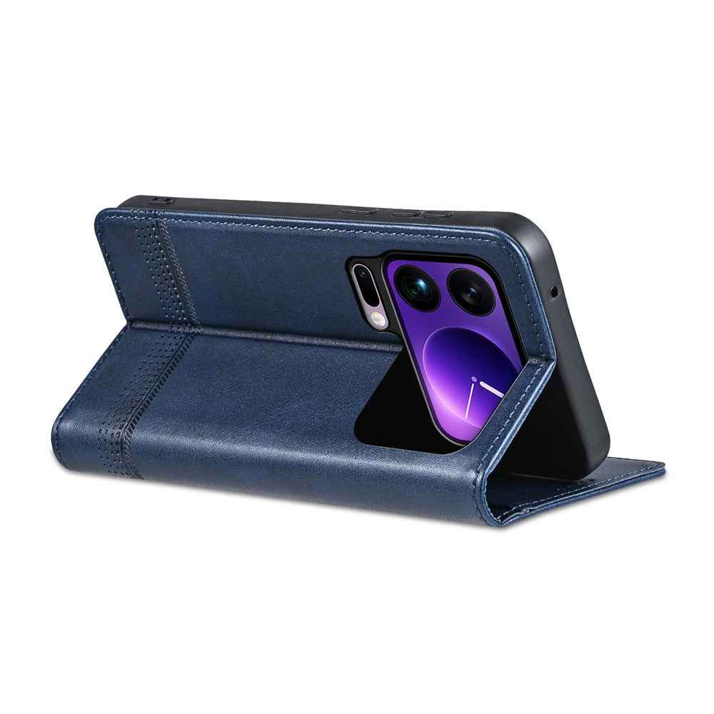 AZNS For Xiaomi 17 Pro Case Cowhide Texture PU Leather Wallet Phone Cover - Blue