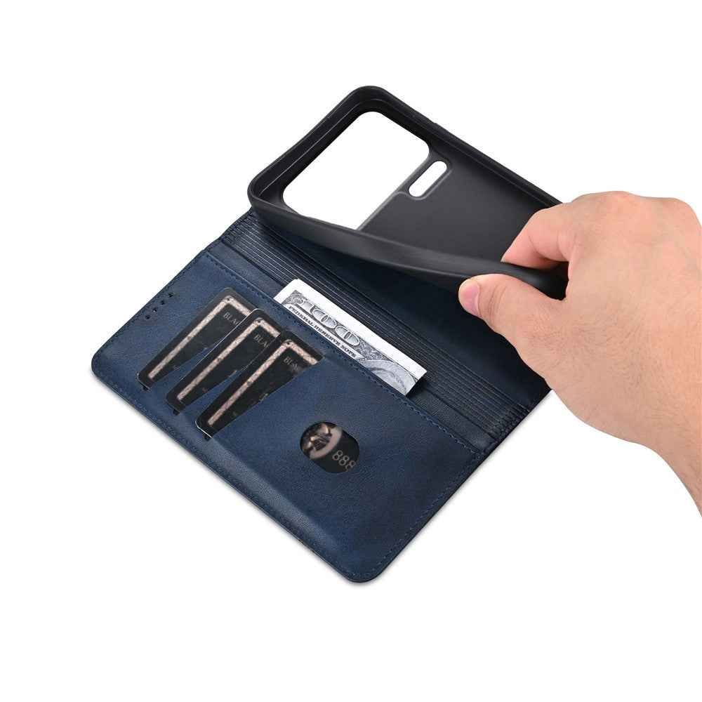 AZNS For Xiaomi 17 Pro Case Cowhide Texture PU Leather Wallet Phone Cover - Blue