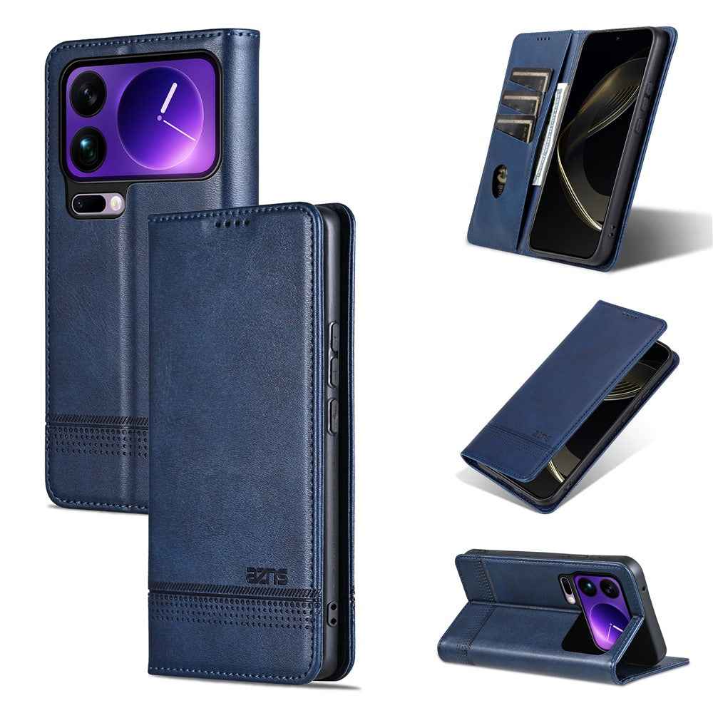 AZNS For Xiaomi 17 Pro Case Cowhide Texture PU Leather Wallet Phone Cover - Blue