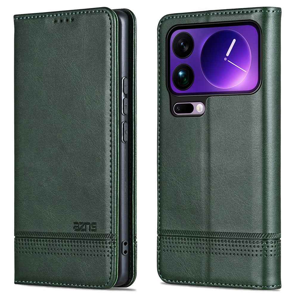 AZNS For Xiaomi 17 Pro Case Cowhide Texture PU Leather Wallet Phone Cover - Green