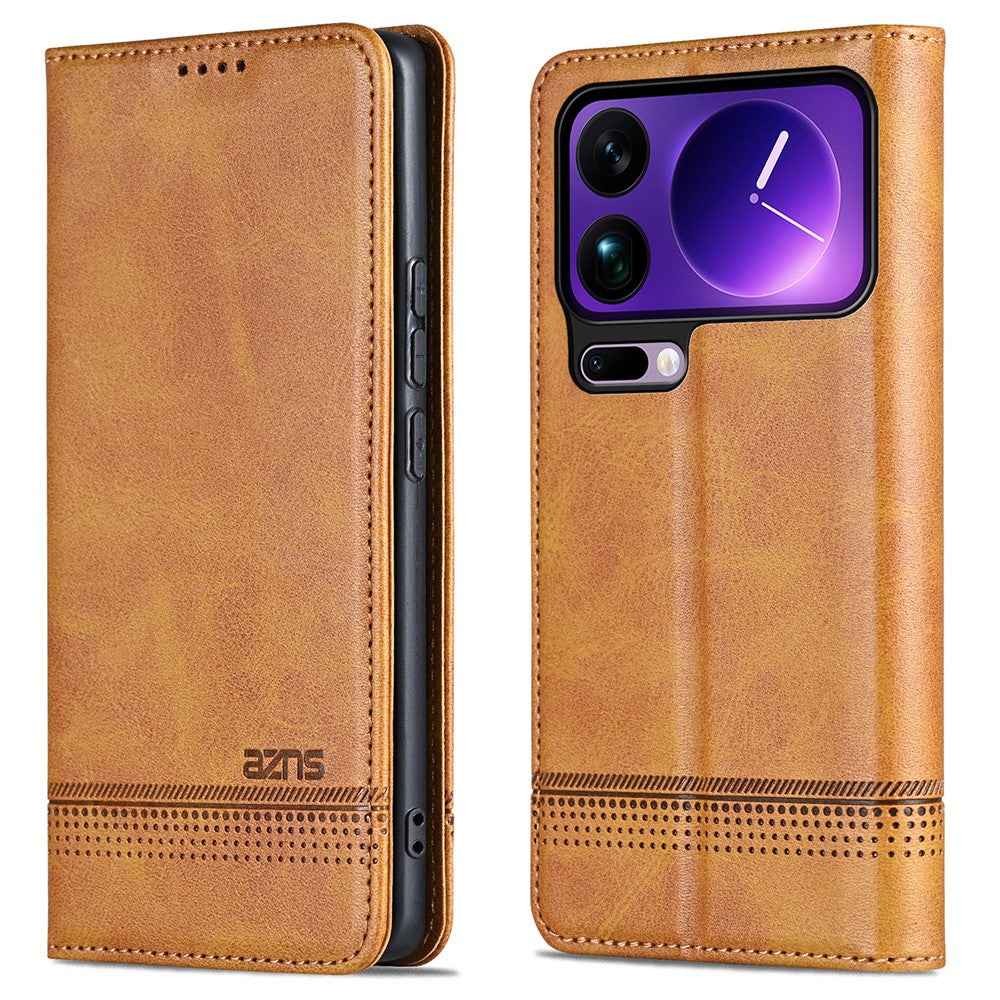 AZNS For Xiaomi 17 Pro Case Cowhide Texture PU Leather Wallet Phone Cover - Brown