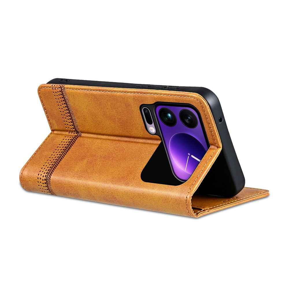 AZNS For Xiaomi 17 Pro Case Cowhide Texture PU Leather Wallet Phone Cover - Brown