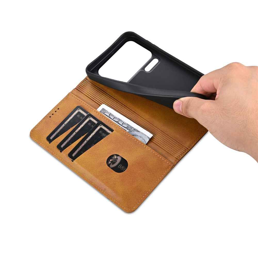 AZNS For Xiaomi 17 Pro Case Cowhide Texture PU Leather Wallet Phone Cover - Brown