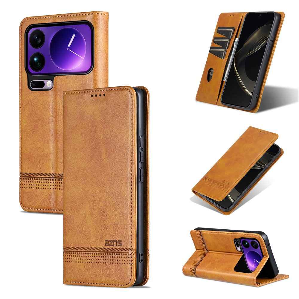 AZNS For Xiaomi 17 Pro Case Cowhide Texture PU Leather Wallet Phone Cover - Brown