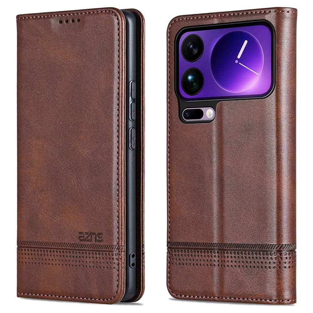 AZNS For Xiaomi 17 Pro Case Cowhide Texture PU Leather Wallet Phone Cover - Coffee