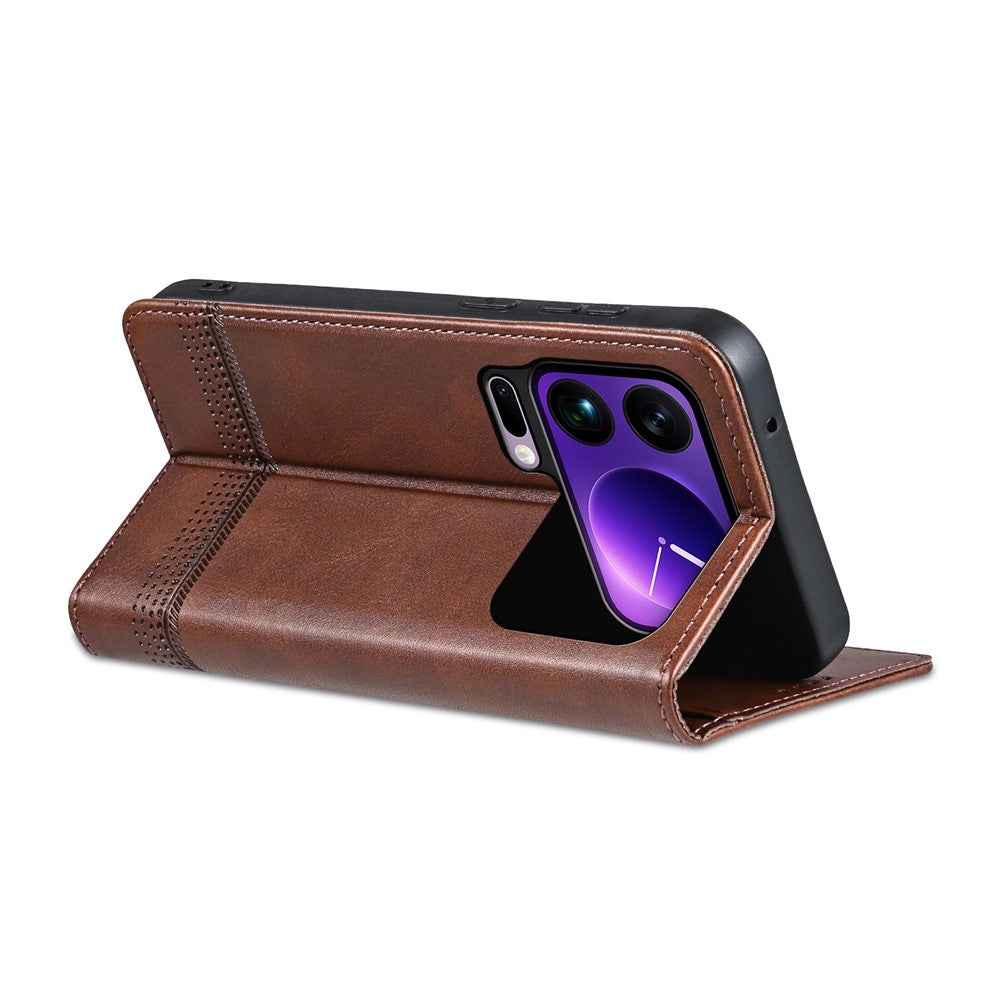 AZNS For Xiaomi 17 Pro Case Cowhide Texture PU Leather Wallet Phone Cover - Coffee