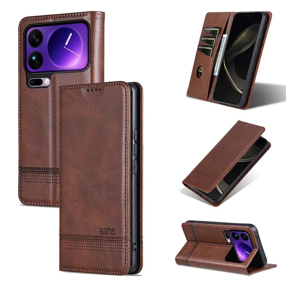 AZNS For Xiaomi 17 Pro Case Cowhide Texture PU Leather Wallet Phone Cover - Coffee