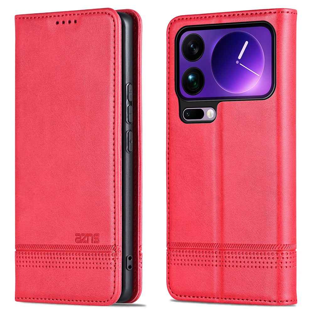 AZNS For Xiaomi 17 Pro Case Cowhide Texture PU Leather Wallet Phone Cover - Red