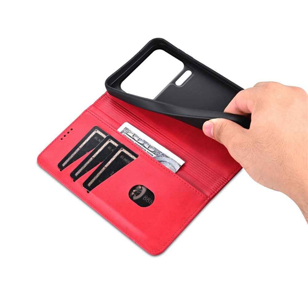 AZNS For Xiaomi 17 Pro Case Cowhide Texture PU Leather Wallet Phone Cover - Red