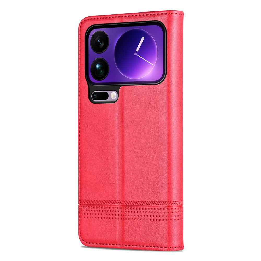 AZNS For Xiaomi 17 Pro Case Cowhide Texture PU Leather Wallet Phone Cover - Red