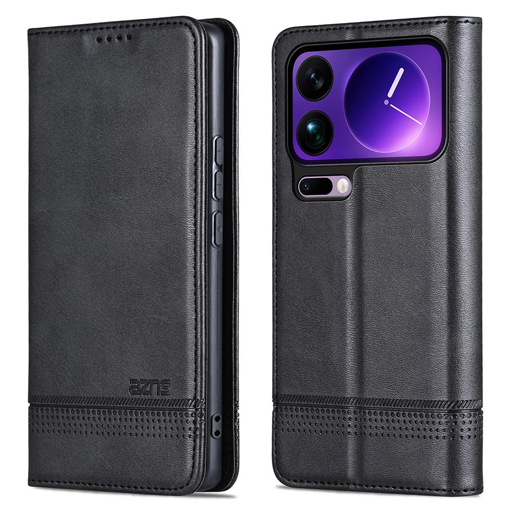 AZNS For Xiaomi 17 Pro Max Case Cowhide Texture PU Leather Wallet Phone Cover - Black