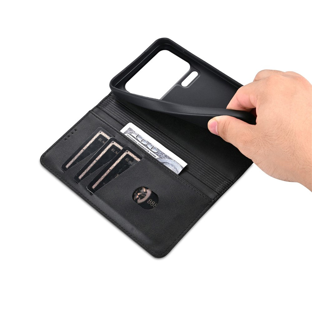 AZNS For Xiaomi 17 Pro Max Case Cowhide Texture PU Leather Wallet Phone Cover - Black