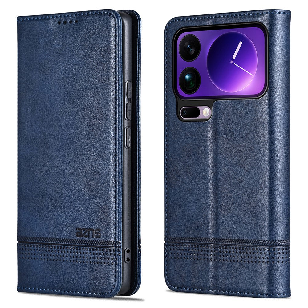 AZNS For Xiaomi 17 Pro Max Case Cowhide Texture PU Leather Wallet Phone Cover - Blue