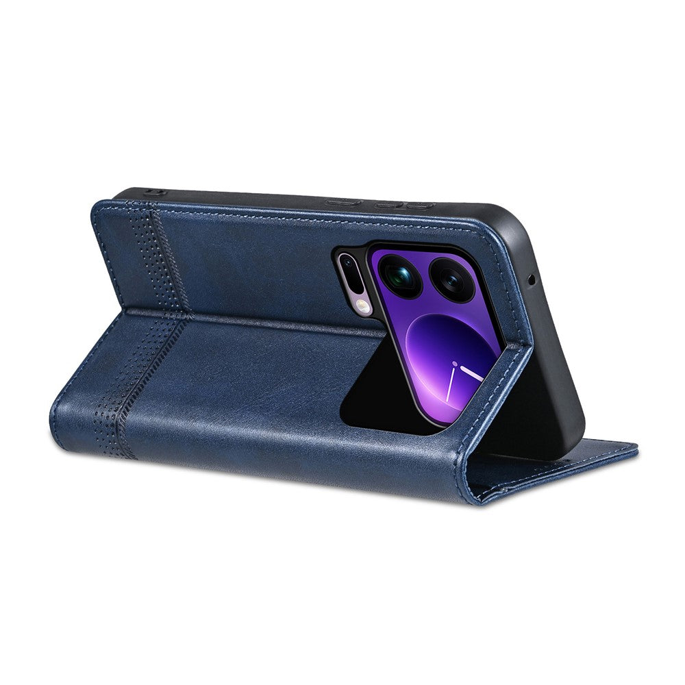 AZNS For Xiaomi 17 Pro Max Case Cowhide Texture PU Leather Wallet Phone Cover - Blue