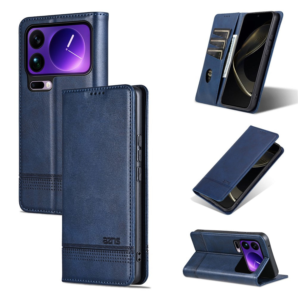 AZNS For Xiaomi 17 Pro Max Case Cowhide Texture PU Leather Wallet Phone Cover - Blue