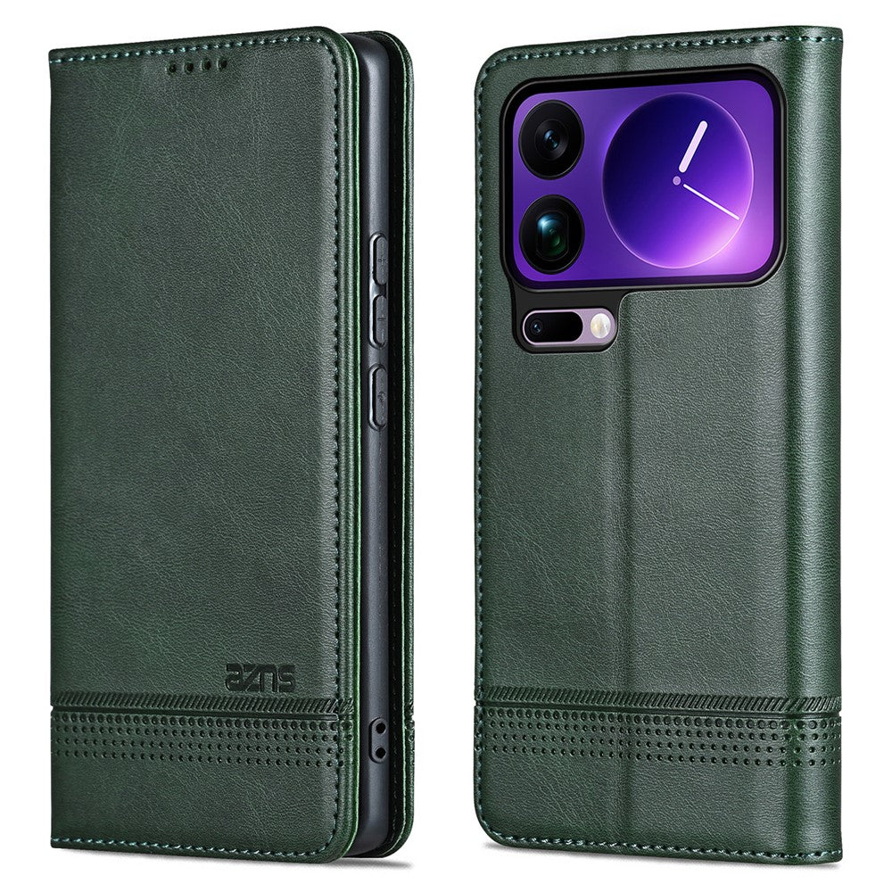 AZNS For Xiaomi 17 Pro Max Case Cowhide Texture PU Leather Wallet Phone Cover - Green