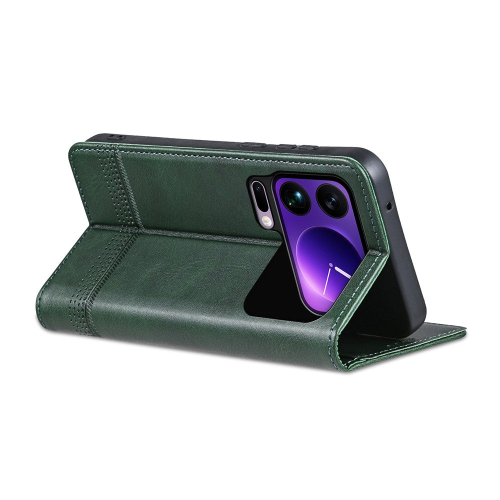 AZNS For Xiaomi 17 Pro Max Case Cowhide Texture PU Leather Wallet Phone Cover - Green
