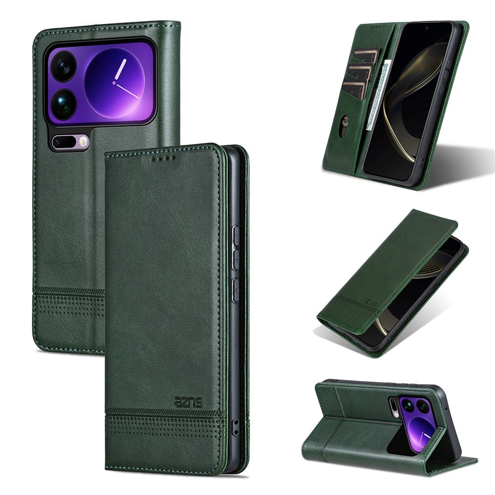 AZNS For Xiaomi 17 Pro Max Case Cowhide Texture PU Leather Wallet Phone Cover - Green