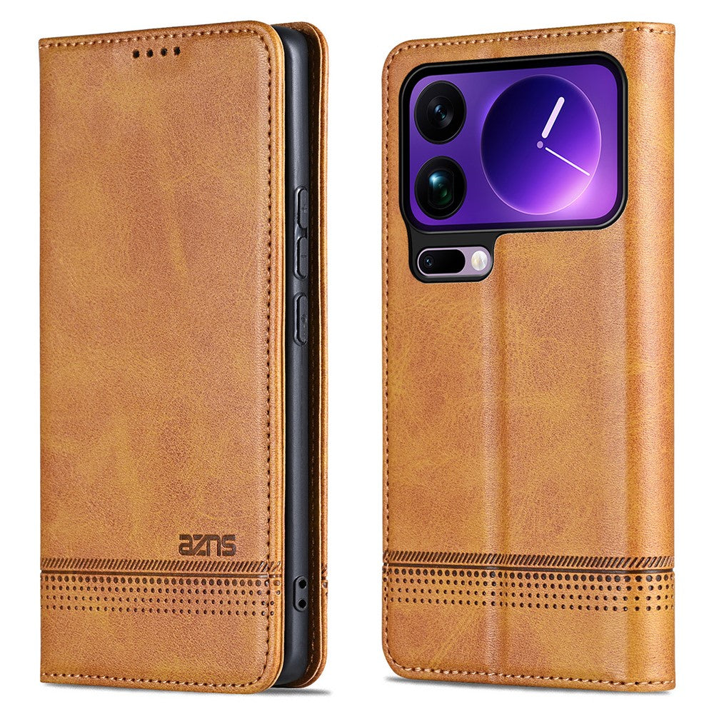 AZNS For Xiaomi 17 Pro Max Case Cowhide Texture PU Leather Wallet Phone Cover - Brown