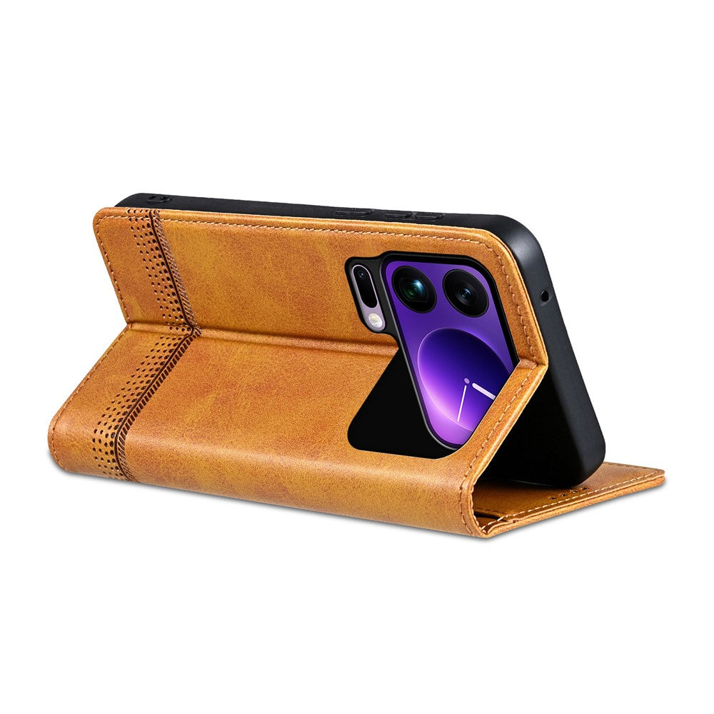 AZNS For Xiaomi 17 Pro Max Case Cowhide Texture PU Leather Wallet Phone Cover - Brown