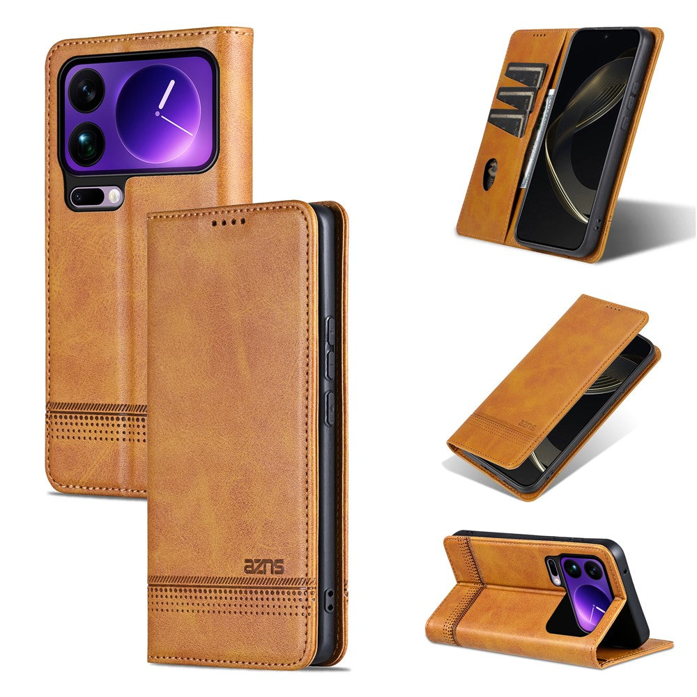 AZNS For Xiaomi 17 Pro Max Case Cowhide Texture PU Leather Wallet Phone Cover - Brown