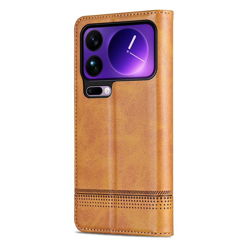 AZNS For Xiaomi 17 Pro Max Case Cowhide Texture PU Leather Wallet Phone Cover - Brown