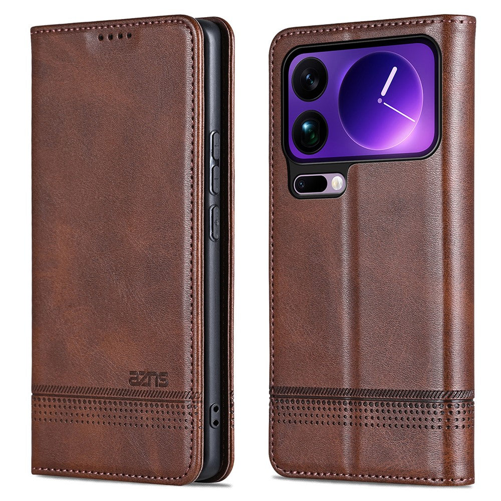 AZNS For Xiaomi 17 Pro Max Case Cowhide Texture PU Leather Wallet Phone Cover - Coffee