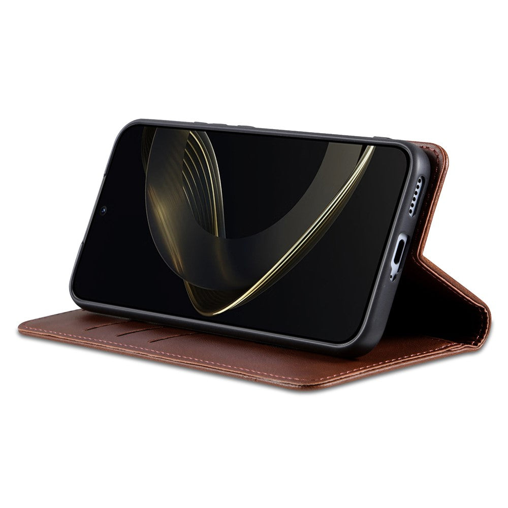 AZNS For Xiaomi 17 Pro Max Case Cowhide Texture PU Leather Wallet Phone Cover - Coffee