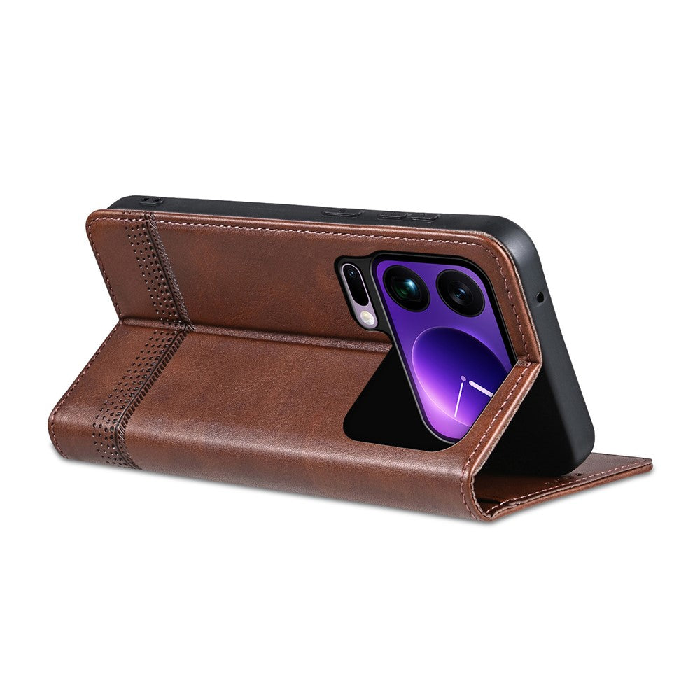 AZNS For Xiaomi 17 Pro Max Case Cowhide Texture PU Leather Wallet Phone Cover - Coffee