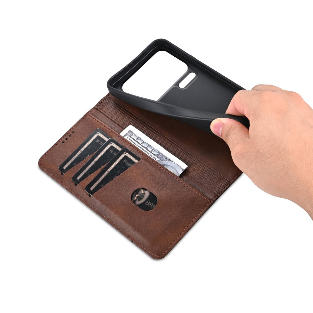 AZNS For Xiaomi 17 Pro Max Case Cowhide Texture PU Leather Wallet Phone Cover - Coffee